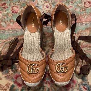 Gucci orange leather tie up espadrilles size 38/8 -